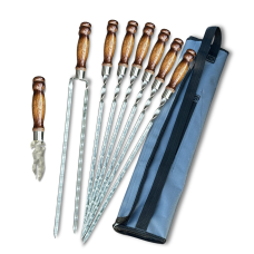 Набір шампурів Mangalzavod Арго 6/1/1 з дерев'яною ручкою у сірому чохлі