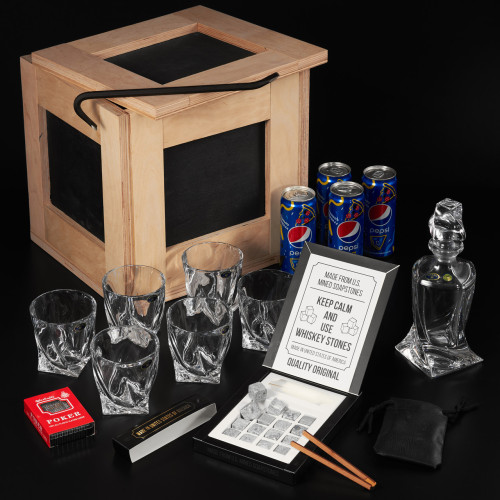 Подарочный деревянный ящик с ломом EuroMarket Виски со стеклом Bohemia