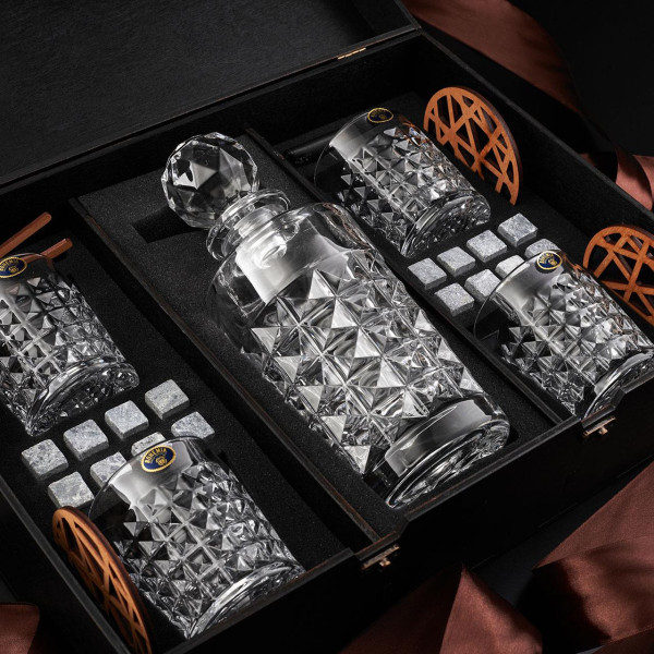 Подарунковий набір для віскі EuroMarket Diamond графін 4 склянки з богемського скла