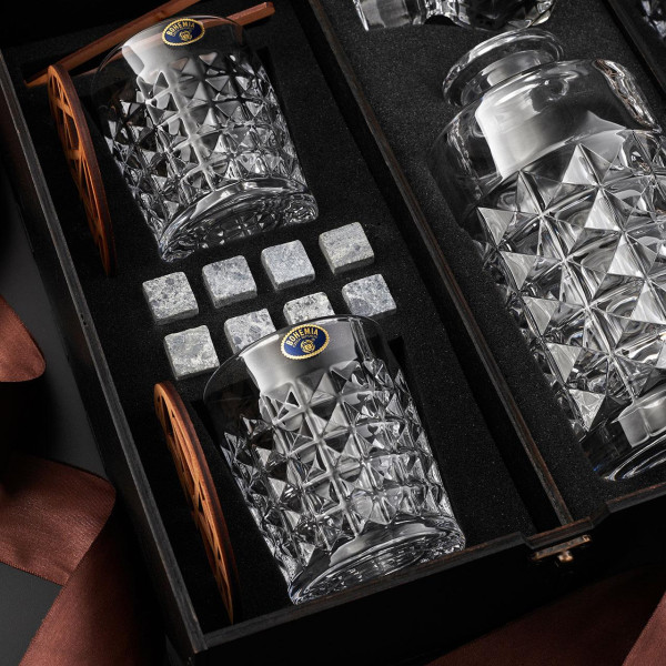 Подарунковий набір для віскі EuroMarket Diamond графін 4 склянки з богемського скла