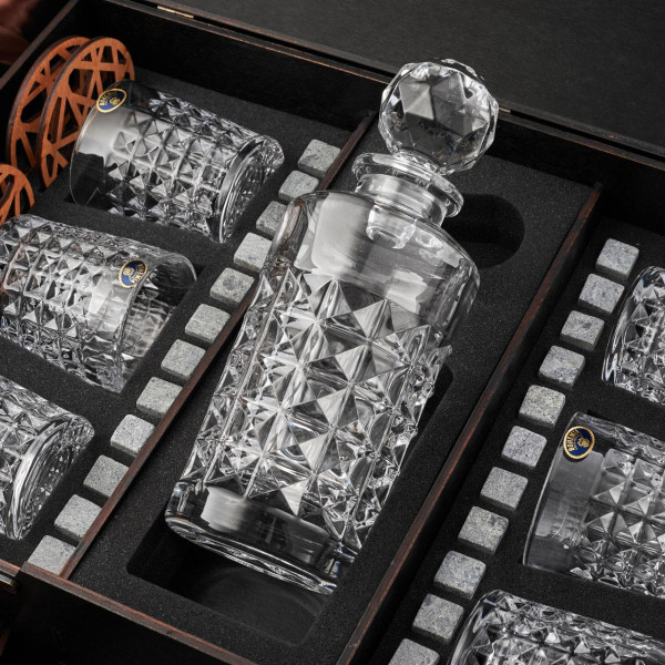 Подарунковий набір для віскі EuroMarket Diamond богемське скло 6 склянок з графіном