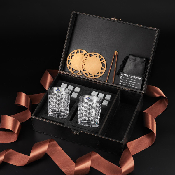 Набор для виски EuroMarket Diamond Секция с деревянным боксом и стеатитом