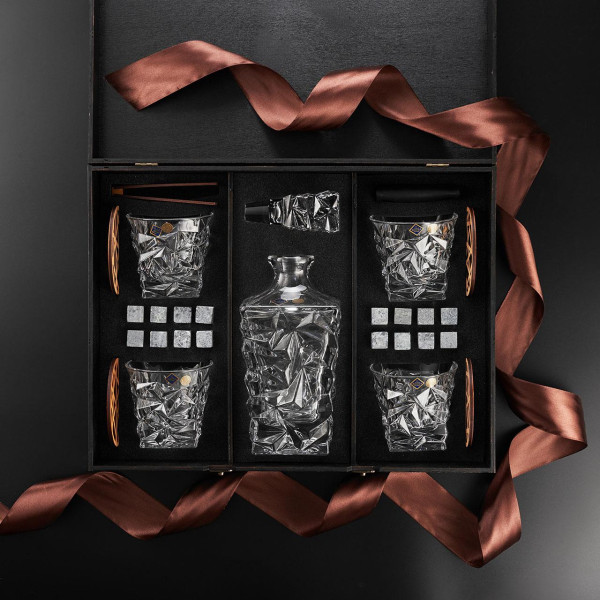 Подарунковий набір для віскі EuroMarket Bohemia Glacier з декантером у дерев'яній коробці