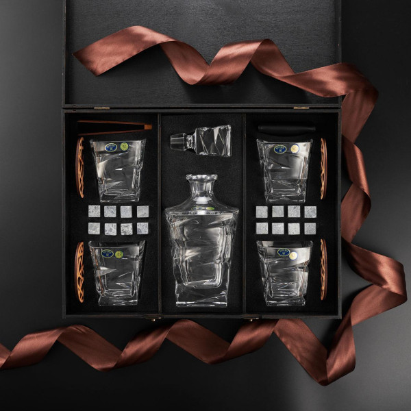 Подарунковий набір для віскі EuroMarket Bohemia Zig-Zag з декантером та камінням