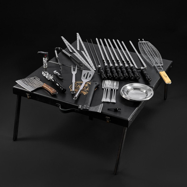 Шашлычный набор EuroMarket Grills Трансформер G17S черный с топором и ножками