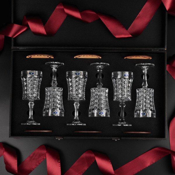 Набір для вина EuroMarket DIAMOND 6 келихів з богемського скла та костери