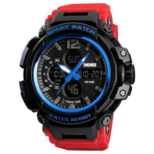 Мужские часы Skmei 1343 Black-Blue-Red водонепроницаемые 5 ATM спортивные