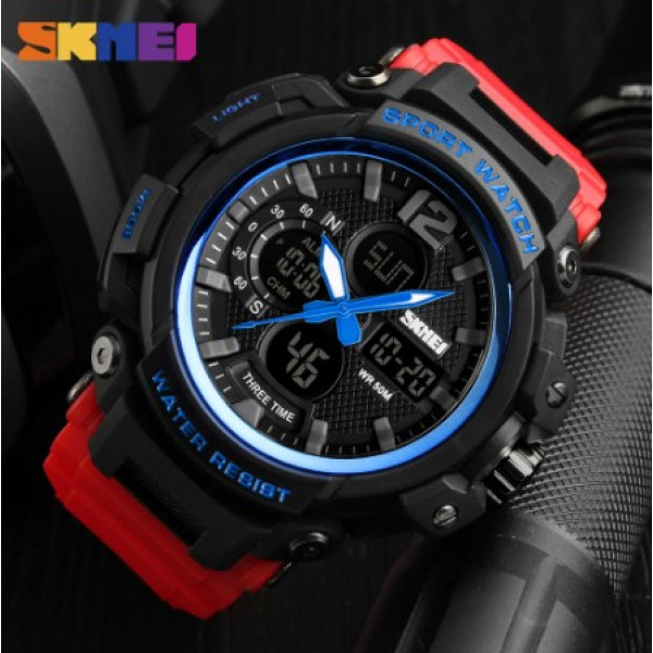 Мужские часы Skmei 1343 Black-Blue-Red водонепроницаемые 5 ATM спортивные