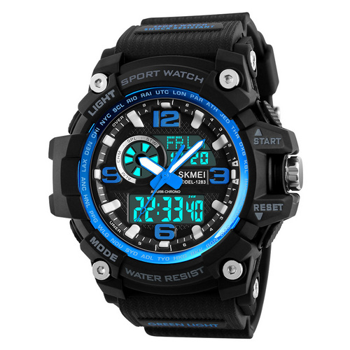 Мужские спортивные часы Skmei 1283 Black-Blue 5 ATM полимерные
