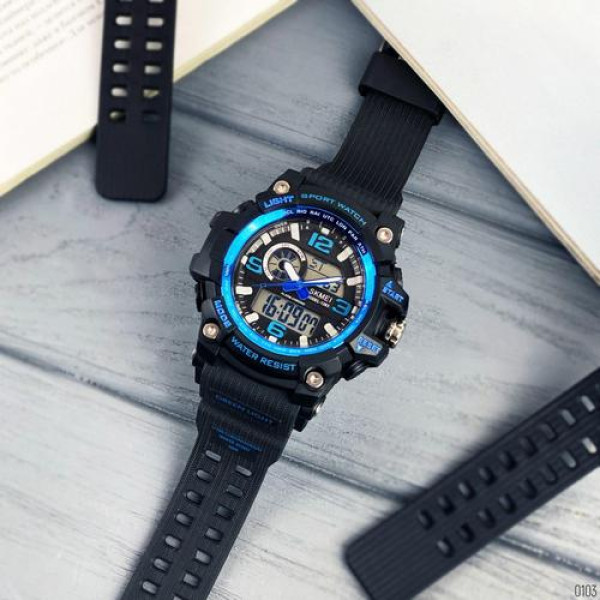 Чоловічий спортивний годинник Skmei 1283 Black-Blue 5 ATM полімерний