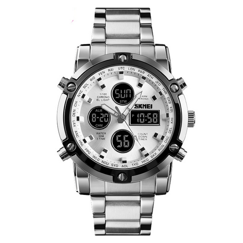 Мужские часы Skmei 1389SI Silver-Black-Silver металлические
