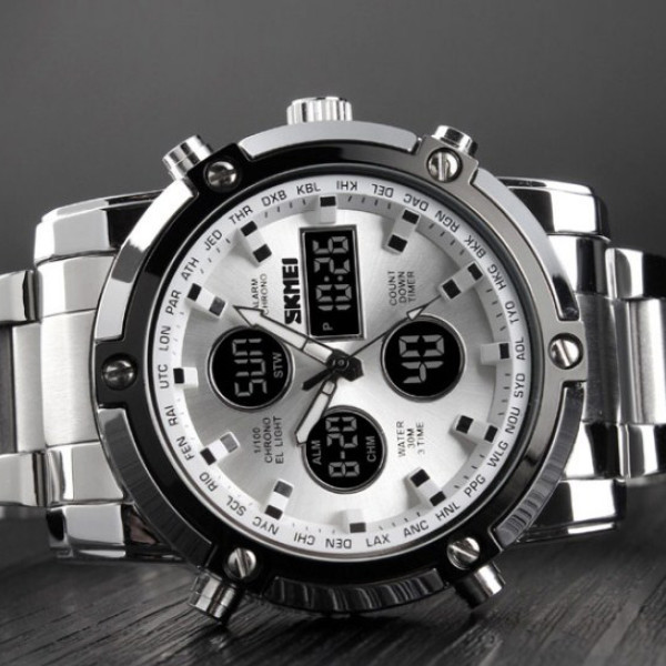 Чоловічий годинник Skmei 1389SI Silver-Black-Silver металевий