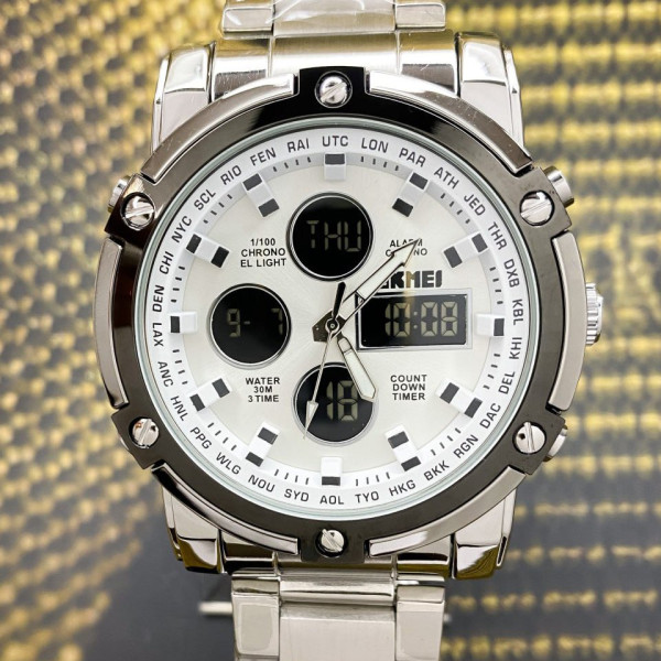 Чоловічий годинник Skmei 1389SI Silver-Black-Silver металевий