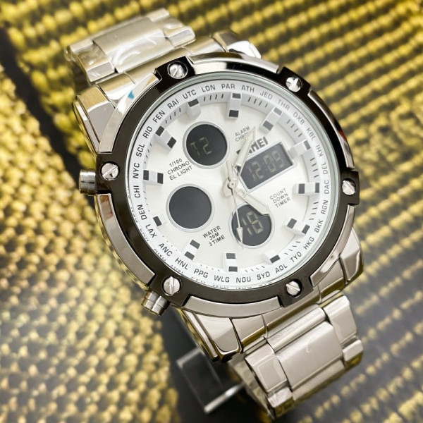 Чоловічий годинник Skmei 1389SI Silver-Black-Silver металевий