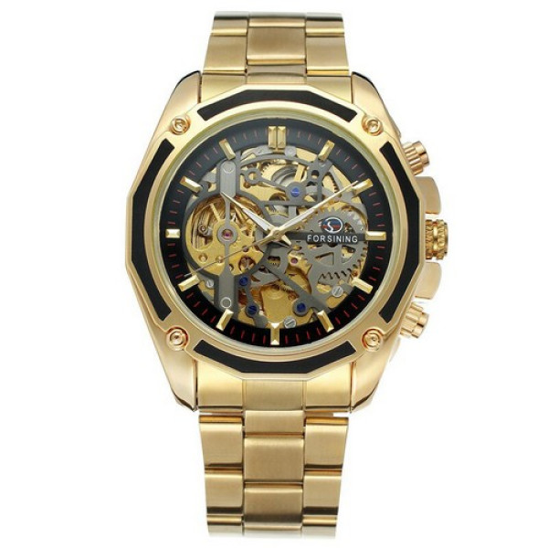 Чоловічий годинник Forsining 8130 Gold-Black механіка з автопідзаводом