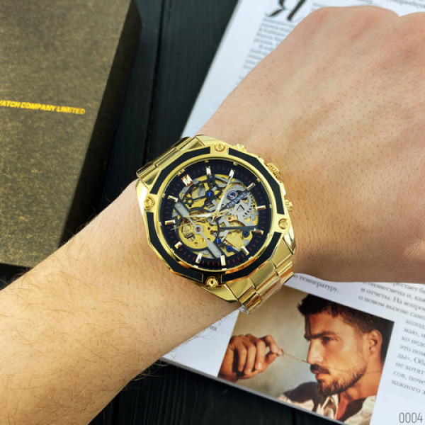 Чоловічий годинник Forsining 8130 Gold-Black механіка з автопідзаводом