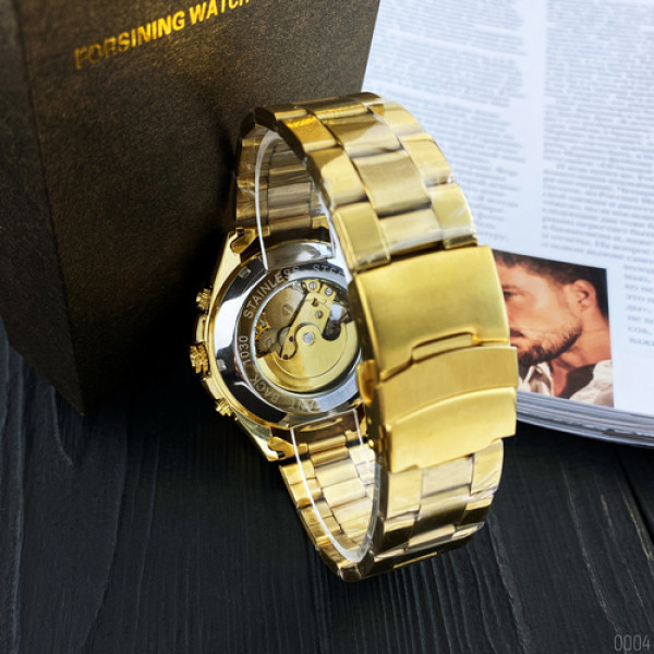 Чоловічий годинник Forsining 8130 Gold-Black механіка з автопідзаводом