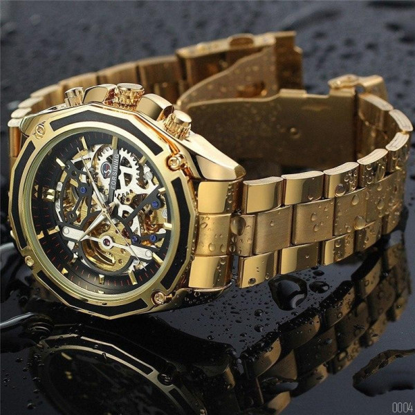 Чоловічий годинник Forsining 8130 Gold-Black механіка з автопідзаводом