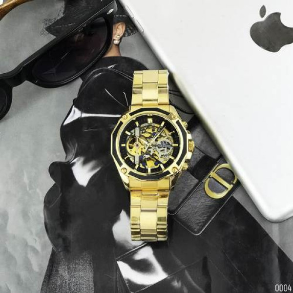 Чоловічий годинник Forsining 8130 Gold-Black механіка з автопідзаводом