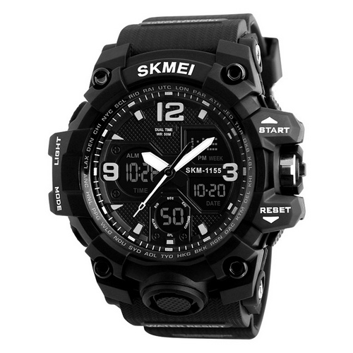 Тактические мужские часы Skmei 1155 Black с водозащитой 5 ATM