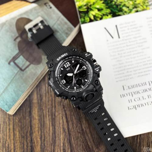 Тактичний чоловічий годинник Skmei 1155 Black з водозахистом 5 ATM