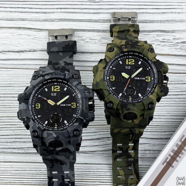 Тактические мужские часы Skmei 1155B Military Green 5 ATM камуфляж