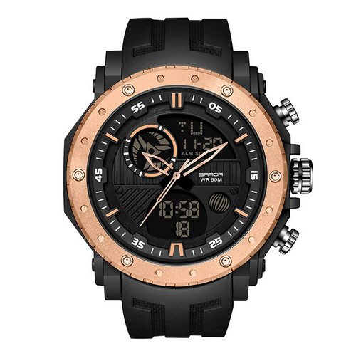 Мужские спортивные часы Sanda 6012 Black-Cuprum с подсветкой 5 ATM