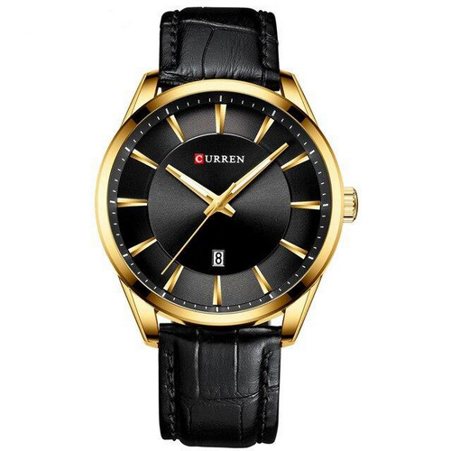 Чоловічий годинник Curren 8365 Black-Gold зі шкіряним ремінцем