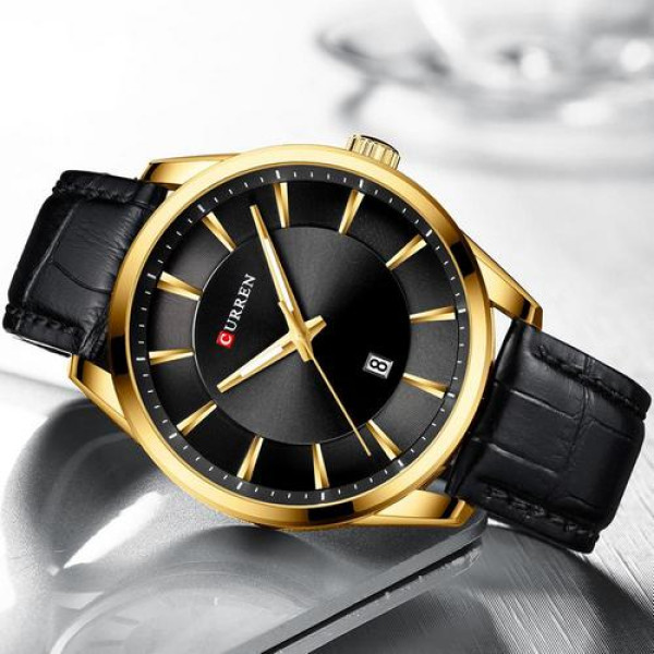 Мужские часы Curren 8365 Black-Gold с кожаным ремешком