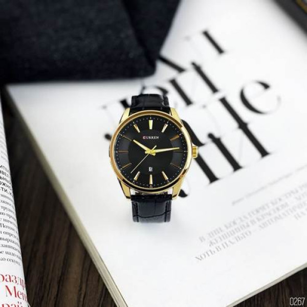 Мужские часы Curren 8365 Black-Gold с кожаным ремешком