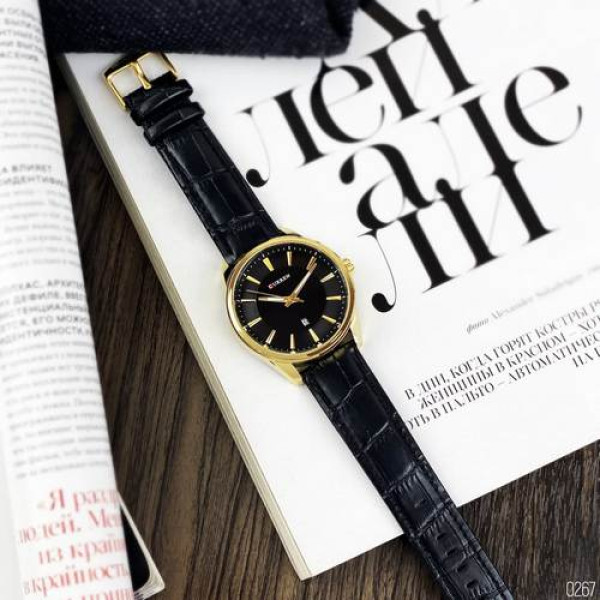 Мужские часы Curren 8365 Black-Gold с кожаным ремешком