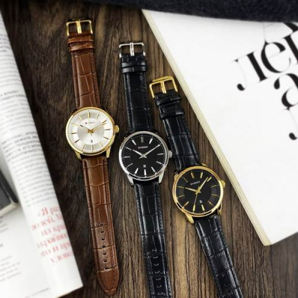 Мужские часы Curren 8365 Black-Gold с кожаным ремешком