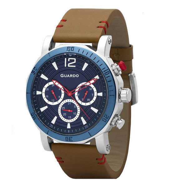 Мужские часы Guardo 11253-2 Brown-Silver-Blue кварцевые стальные