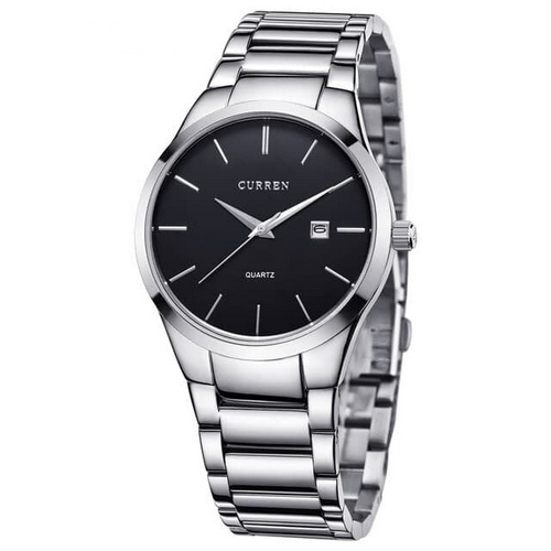 Чоловічий наручний годинник Curren 8106 Silver-Black кварцовий зі сталі