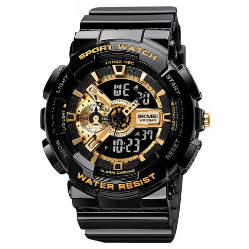 Мужские часы Skmei 1688 Black-Gold водонепроницаемые 5 ATM черные