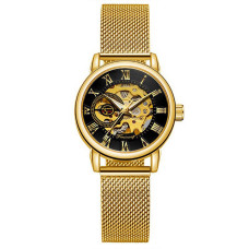 Женские механические часы Forsining 8099M Gold-Black Lady Mesh с люминесценцией