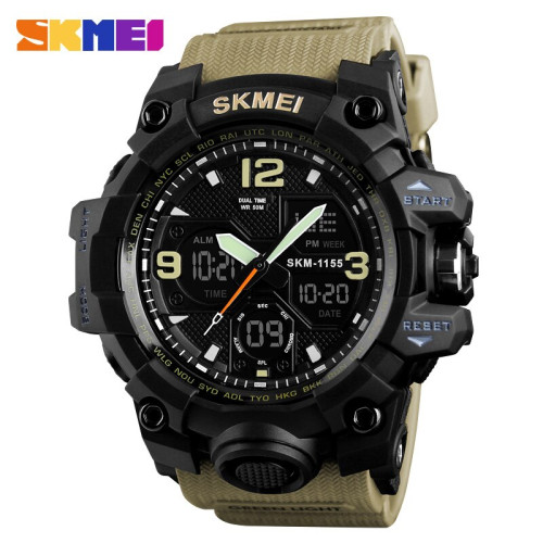 Тактические мужские часы Skmei 1155 Black-Khaki 5 ATM