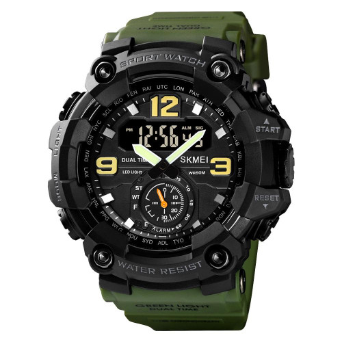 Тактичний чоловічий годинник Skmei 1637AG Army Green 5 ATM з підсвічуванням