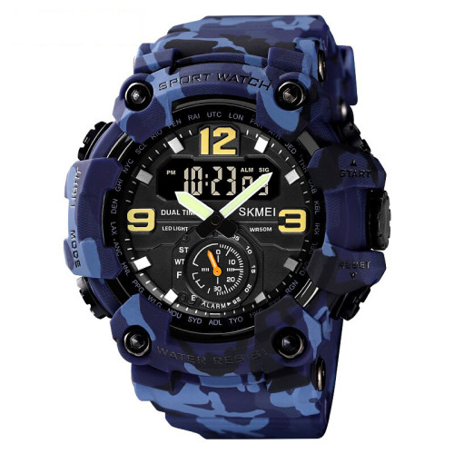 Тактичний чоловічий годинник Skmei 1637 Blue-Military 5 ATM з підсвічуванням