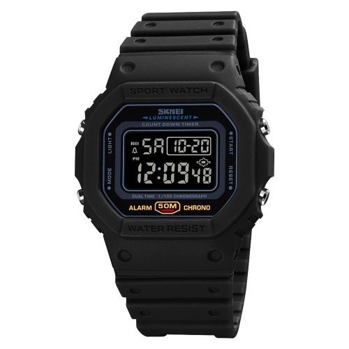 Чоловічий тактичний годинник Skmei 1628 All Black електронний 5 ATM