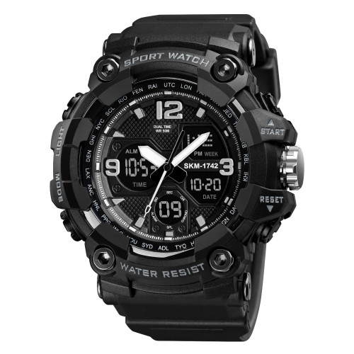 Мужские тактические часы Skmei 1742 Black с комбинированным циферблатом 5 ATM