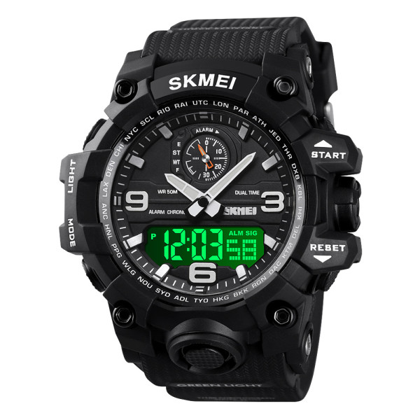 Чоловічий тактичний годинник Skmei 1586 Black водонепроникний 5 ATM