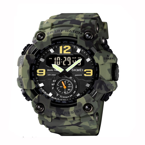 Тактичний чоловічий годинник Skmei 1637CMGN Camo Green 5 ATM камуфляж