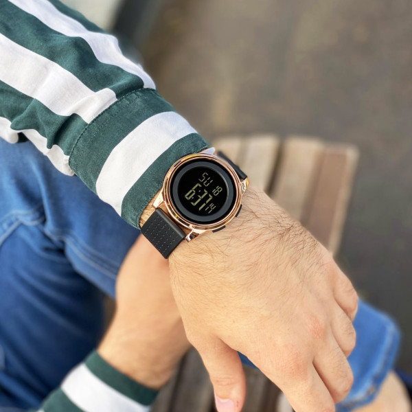 Мужские электронные часы Skmei 1502GD Gold с подсветкой