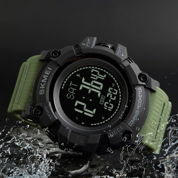 Мужские тактические часы Skmei 1356AG с компасом Army Green