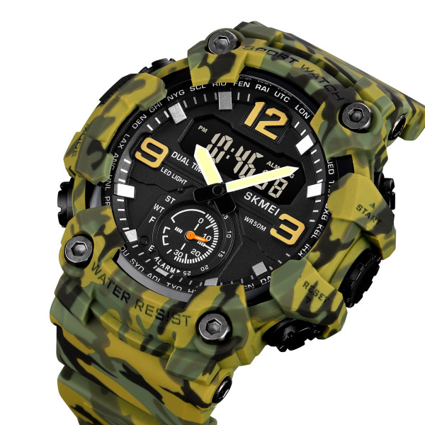 Тактические мужские часы Skmei 1965CMGN camo green водонепроницаемые 5 ATM