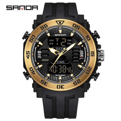 Мужские спортивные часы Sanda 6029 Black-Gold с водозащитой 5 ATM
