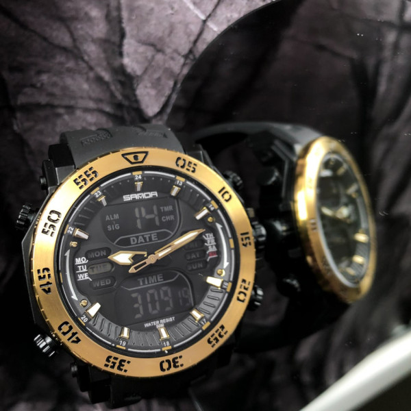 Мужские спортивные часы Sanda 6029 Black-Gold с водозащитой 5 ATM