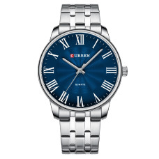 Мужские кварцевые часы Curren 8422 Silver-Blue со стальным браслетом