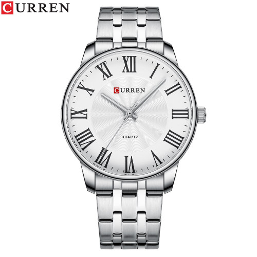 Мужские кварцевые часы Curren 8422 Silver-White со стальным браслетом